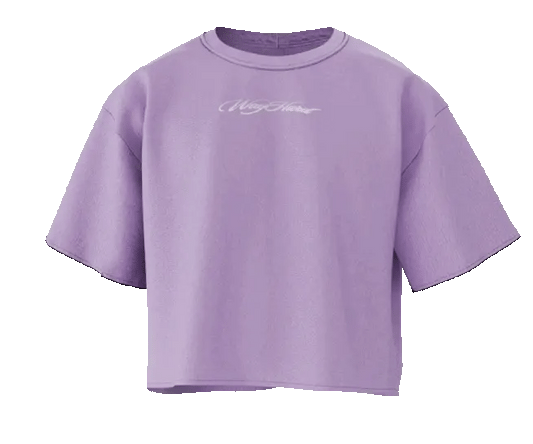 lila purpel WayHard streetwear T-shirt featuring a wide drop-shoulder 430gsm 100% Cotton, boxy slightly cropped fit, oversized feel, and  a WayHard logo centered on the chest and back
