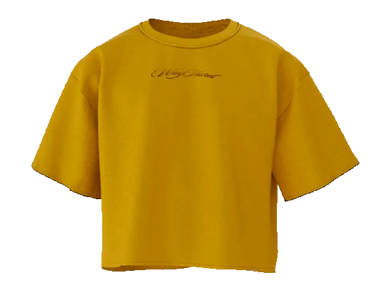 yelow mustard WayHard streetwear T-shirt featuring a wide drop-shoulder 430gsm 100% Cotton, boxy slightly cropped fit, oversized feel, and a small embroidered WayHard logo centered on the chest