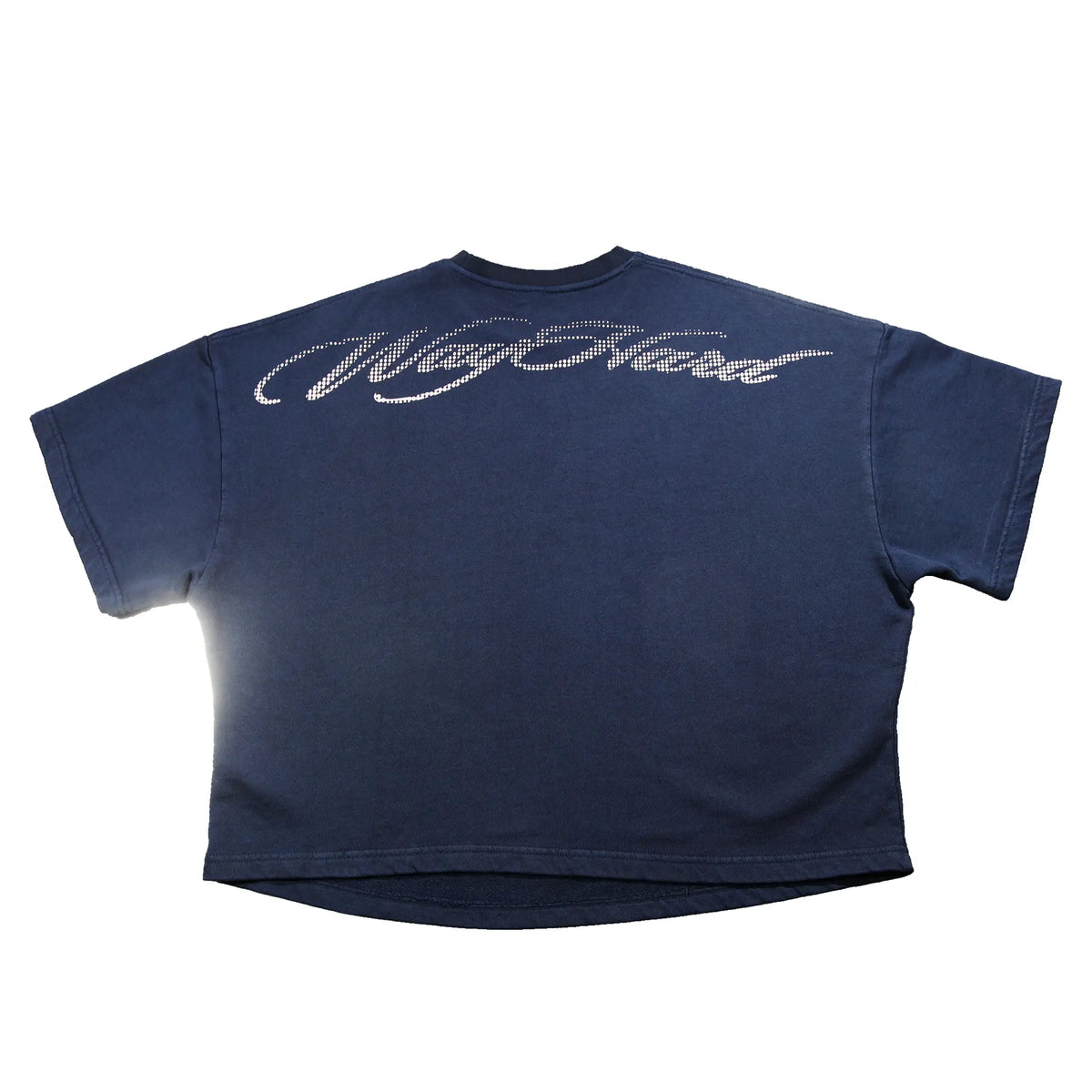 Blue t-shirt with a logo on a white background